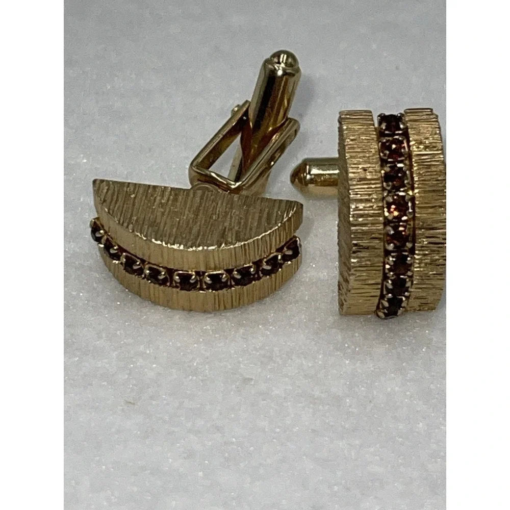 Sarah‎ Coventry ?   Rhinestone Cufflinks and Tie Clip Brushed Gold 3pc